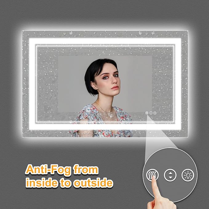 48x32 Inch LED Bathroom Mirror, Front Light and Backlit Anti-Fog Dimmable Memory Lighted Vanity Mirror, Shatterproof Wall-Mounted Led Mirror for Bathroom