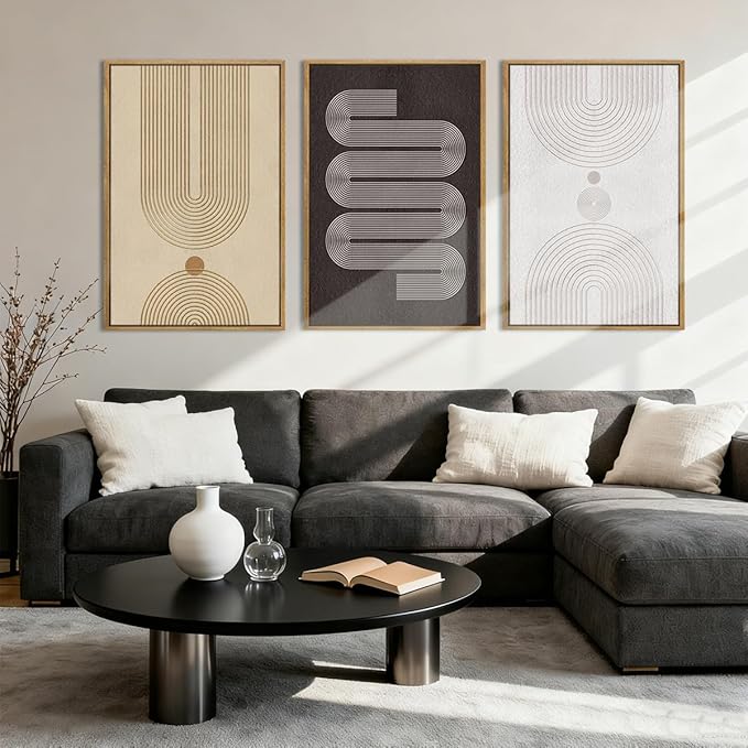 Anyzal Neutral Modern Wall Art Geometric Line Artwork for Living Room Bedroom Office 16x24 Inch Set of 3