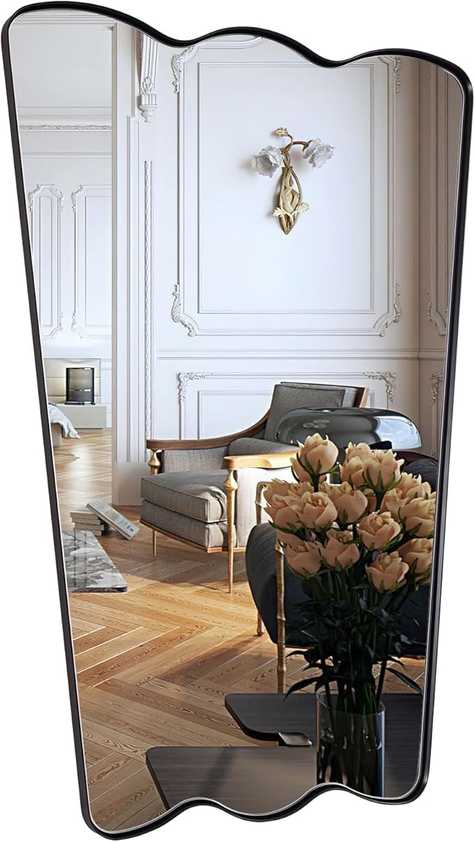 ANDY STAR Scalloped Mirror for Bathroom, 24x36 Inch Matte Black Butterfly Mirror for Living Room,Fireplace, Rustproof Stainless Steel Metal Frame, Hang Vertical or Horizontal