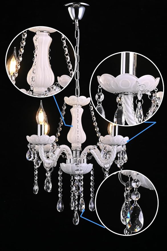 MALOSA 4 Light White Crystal Chandelier,Small Chandelier,Morden Mini Chandelier for Bedroom,Dining Room,Wedding Decoration,Girls Room.