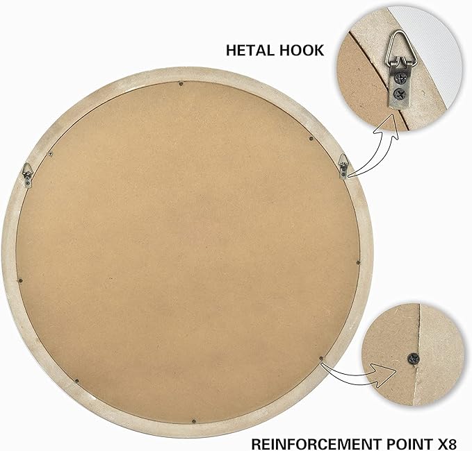 32 Inches Farmhouse Decorative Round Mirrors for Wall Decor, Rustic Distressed Wooden Circle Mirror for Bathroom Over Sink, Entryway, Living Room, Vanity