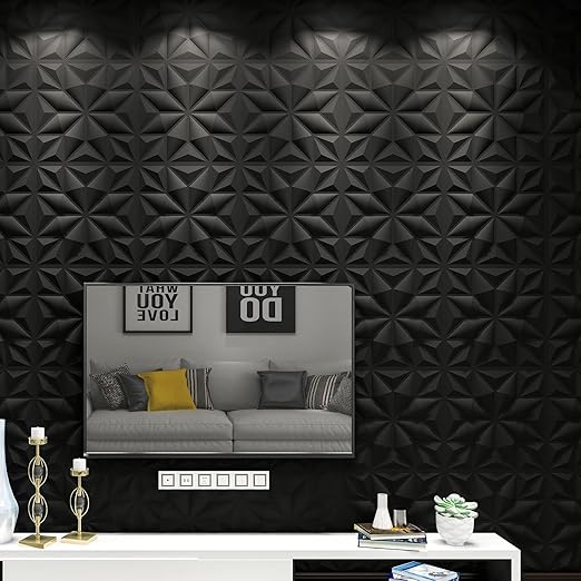Art3d Textures 3D Wall Panels for Interior Wall Decor, Black Diamond Decorative PVC Wall Panels, Pack of 12 Tiles 32 Sq Ft