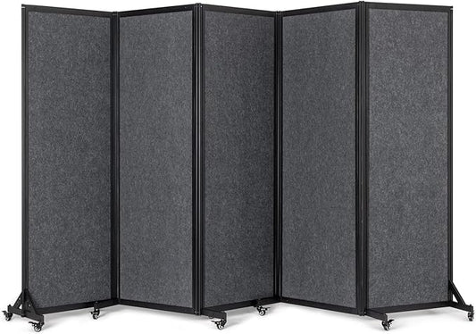Office Divider,Room Partition, Privacy Partition Separator,Portable Commercial Screen Dividers,Classroom School Dividers,10'6"W x 6'7"H,5 Panel,Grey