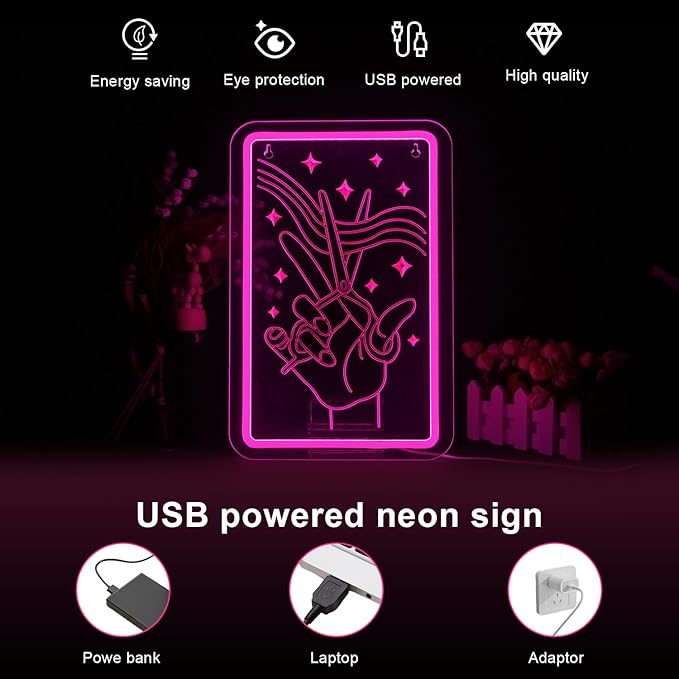 Lucunstar Scissors Neon Sign Pink LED Beauty Salon Hair Salon Decor Led Neon Business Lights for Barbers Studio Decoration for Beauty Shop(14.69 * 9.4in)