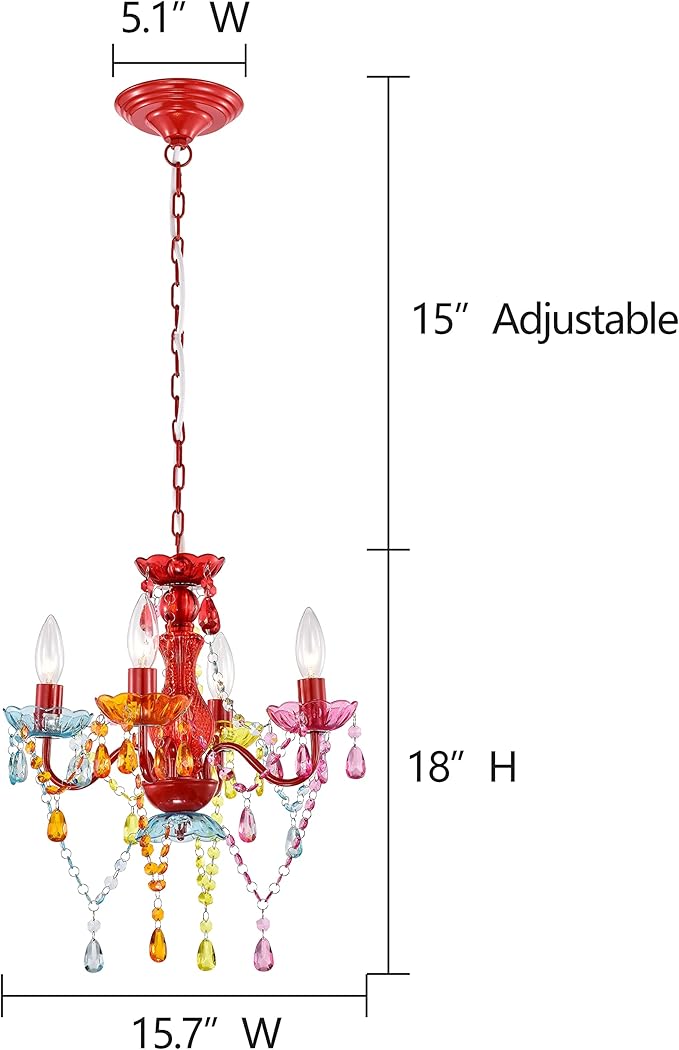 LaLuLa Mini Crystal Chandelier Lighting Colorful Chandeliers Small 4 Light Chandelier with Multicolor Acrylic Crystals Pendant Light Fixtures