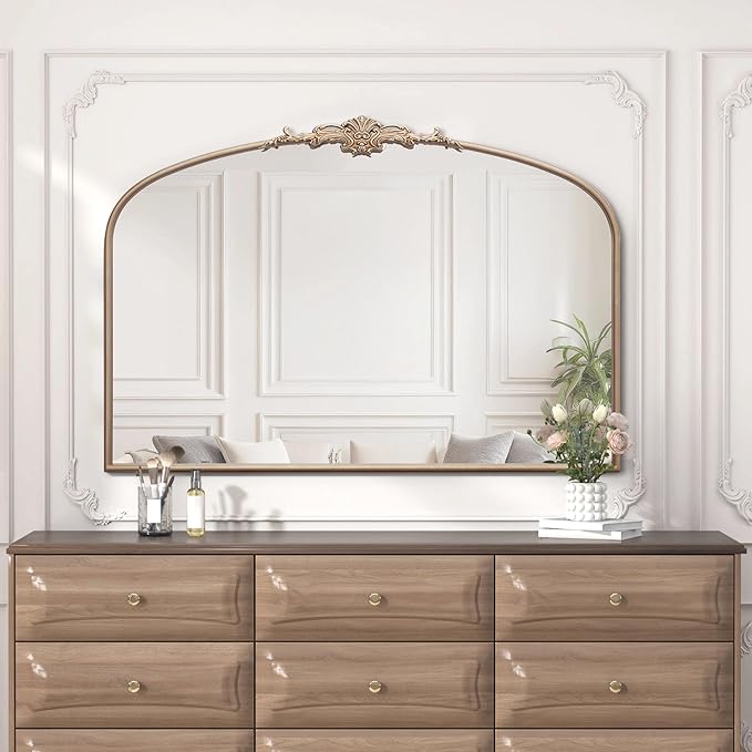 Arched Vintage Large Mirror: 48"x33" Oversize Champagne Gold Antique Wall Mounted Mirror - Baroque Traditional Ornate for Fireplace/Bathroom/Entryway - Gift Idea for Fashion-Conscious