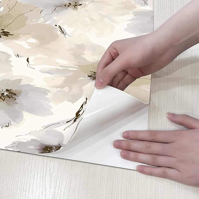 JiffDiff Beige Flower Watercolor Flower Peel and Stick Wallpaper, Honey Wheat Yellow, 17.3x393.7 inch, 48.5 sq ft, Straight Match