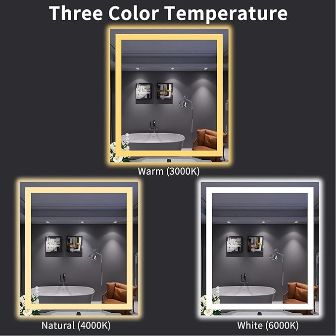 LOAAO 32"X36" LED Bathroom Mirror with Lights, Anti-Fog, Dimmable, Backlit + Front Lit, Lighted Bathroom Vanity Mirror for Wall, Memory Function, Tempered Glass, ETL Listed