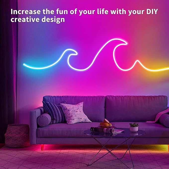 LED neon Lights Strip 132FT,DC 24V RGB LED neon Light Strip APP Remote Controls Control Waterproof Flexible Neon LED Rope Lights for Bedroom,Playroom,Outdoors Decor（2 Rolls of 66ft）