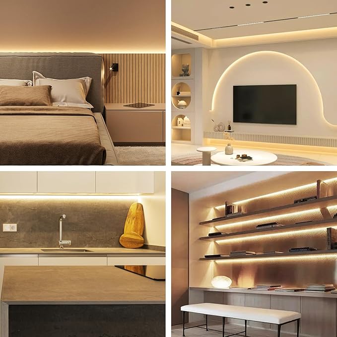 50 FT COB LED Strip Lights 3000K Warm White Dimmable DC 24V Flexible LED Tape Light for Bedroom, with Remote and app Control LED Light Strip,for DIY Home Decoration