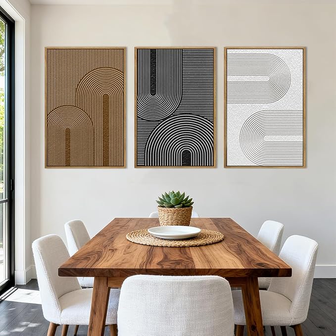 BINCUE Abstract Neutral Canvas Paintings Modern Artwork for Walls Framed for Bedroom Living Room Hallway 16x24 Inch Set of 3