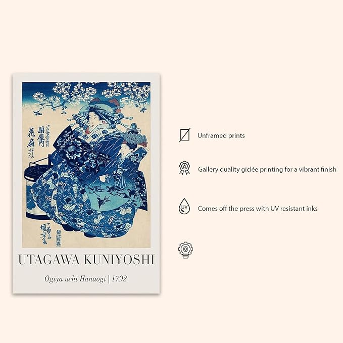 OZCONO Utagawa Kuniyoshi Japanese Art Print, Ogiya Uchi Hanaogi 1792, Unframed Gallery Quality Wall Decor (40L x 27W)