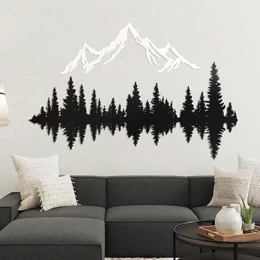 Metal Mountain Wall Art 40" x 32", Mountain Wall Decor, Art Wall Hangings for Living Room, Bedroom, Black and White, 40 Inch Long