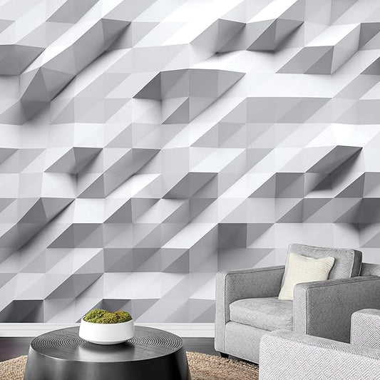 wall26 Removable Wall Sticker/Wall Mural Geometric Gray White Polygons Abstract Shapes Digital Art Modern Art Decorative Panorama Multicolor Relax/Calm for Living Room, Bedroom, Office - 66x96 inches