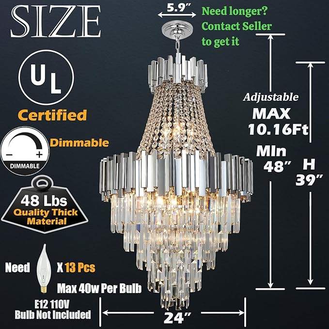 Modern Chandeliers for Entryway Foyer High Ceiling Round Long Crystal Lighting Fixtures Hanging Chandelier Chrome for Living Room Foyer Entrance Dining Room Bedroom