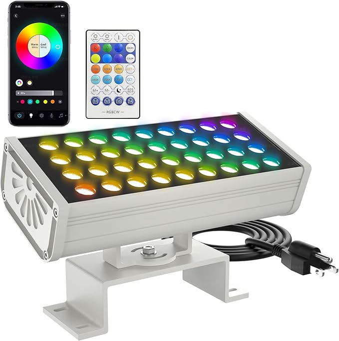 Smart Flood Light, Outdoor LED Light Bar, RGBCW Color Changing, 2700K-6500K Dimmable, IP65 Waterproof, App & Voice Control, Music Sync, Group Timer, Wall Washer Landscape Spotlight