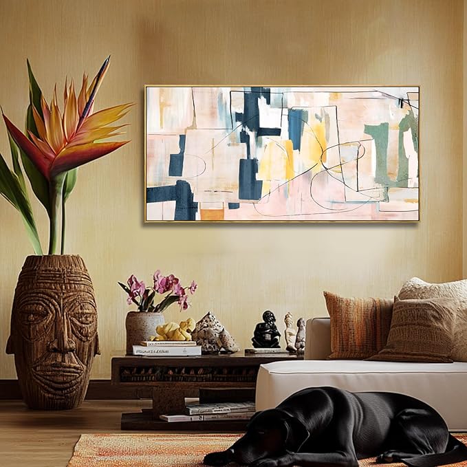 Artexist Large Abstract Canvas Wall Art Pink Painting Yellow Bedroom Decor Navy Art Photo Prints Minimalist Pictures Poster Artwork 20"x40"