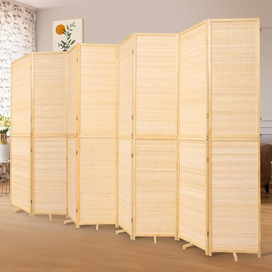 Bamboo Room Divider 8 Panel Wall Divider, 67'' H Folding Design with Extra Stable Base, 100% Bamboo Room Divider Screen for Room Separation Partitions Dividers Freestanding (Beige, 142‘’W x 67''H)