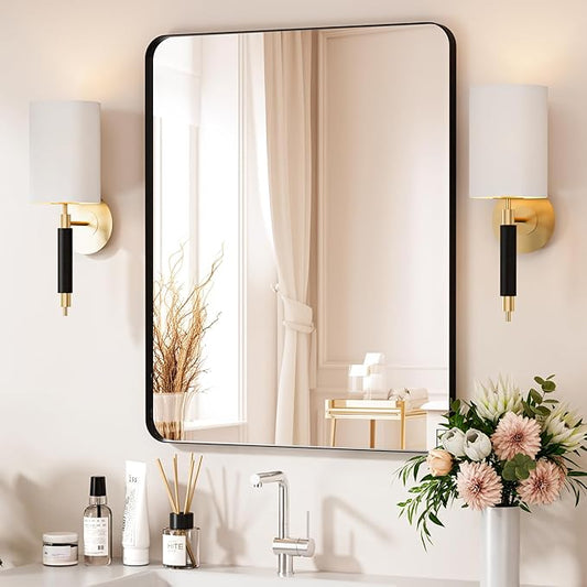 Black Bathroom Mirror 24X30 Inch Bathroom Vanity Mirror for Wall, Metal Frame Large Mirror, Tempered Glass, Modern Wall Mirror for Bathroom, Farmhouse, Horizontally or Vertically Hanging