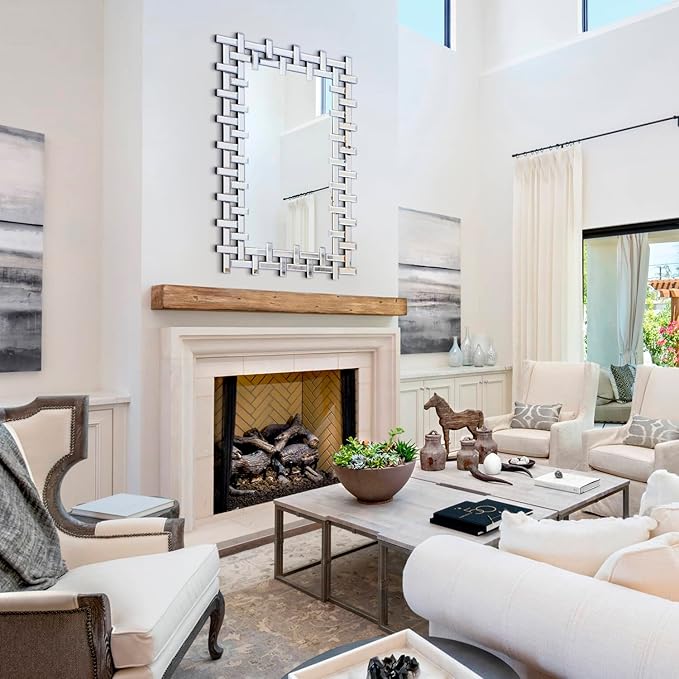 Large Living Room Mirror for Wall, 36'' X 24'' Modern Wall Mirrors Decorative with Beveled Edge, Rectangle Frameless Mirror for Bathroom, Dining Room, Entryway, Mantel