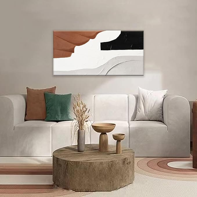 Canvas Art Wall Decor Artwork Black And White Geometric Color Block Abstract Wall Decor Brown Paintings Home Modern Bedroom Art Bathroom 20" X 40" Ready To Hang