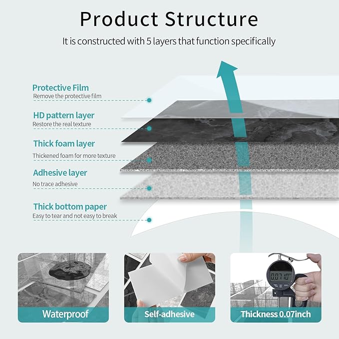 16-Pack Peel and Stick Marble Wall Tiles, Waterproof 4" x 8" Glossy Imitation Gentleman Gray Marble, PVC Shower Wall Panels for Kitchen, Bathroom & Fireplace