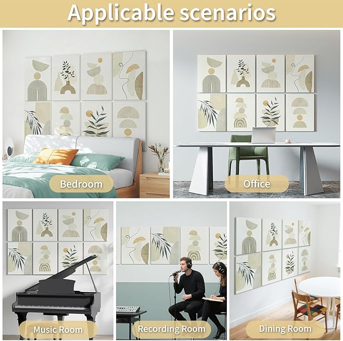 Art3d Soundproof Wall Panels 48"x32", 8-Pack Acoustic Wall Art Panels, Sound Absorbing Decorative Wall Panels for Living Room, Bedroom, Kitchen, Studio, Polyester UV Print