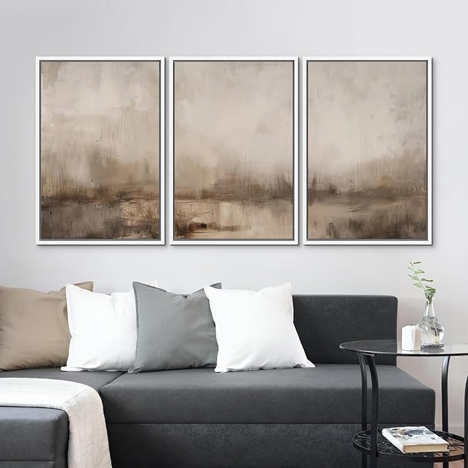 MUDECOR Framed Wall Art Print Set Minimalist Abstract Landscape Misty Horizons Illustrations Modern Art Decorative Chic for Living Room, Bedroom, Office - 16"x24"x3 White