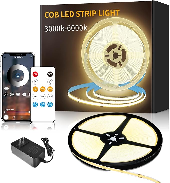 32.8ft COB LED Strip Lights DC 24V Dimmable 3000K Warm White Flexible LED Tape Light for Bedroom, with Remote and app Control LED Tape Lights,for DIY Home Decoratio