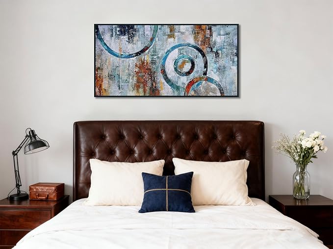 Arjun Abstract Wall Art Modern Grey Brown Picture Geometric Canvas Circle Block Painting, Large Size Simple Artwork Ready to Hang Framed for Bedroom Living Room Bathroom Home Office Wall Décor 40"x20"