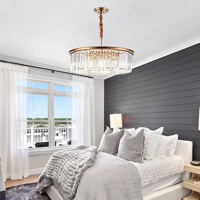 23" 8-Light Modern Crystal Chandelier Light Fixtures 2 Rings Gold Luxury Chandeliers for Dining Room Round Hanging Pendant Lighting for Living Room Kitchen Entryway Bedroom