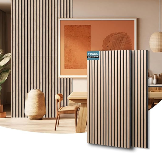 AKUMAX Sound Proof Foam Panels for Walls-Wood Wall Slat Acoustic Panels for Wall and Ceiling-96x24Inches 2 Soundproof Solar Panels,3D Wall Panels for Home Decor (Walnut)