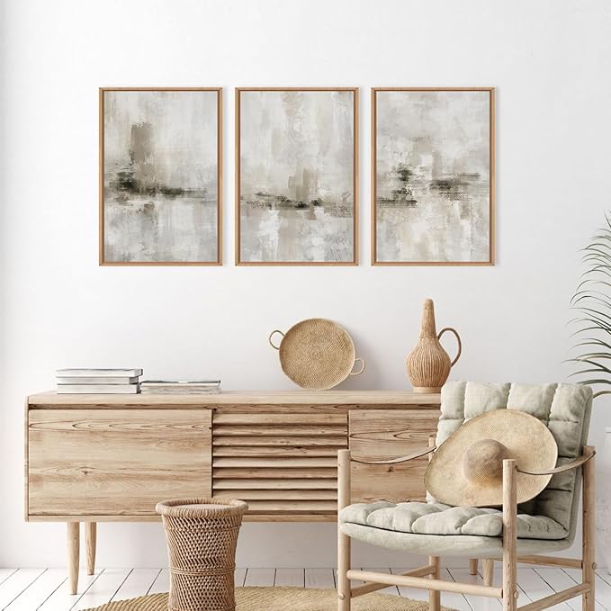 Ausril Abstract Neutral Textured Framed Canvas Wall Art Set, Modern Beige Wall Decor, Minimalist Brown Grunge Wall Painting, Black and White Art Print for Living Room, Bedroom, Office 24"×36"×3