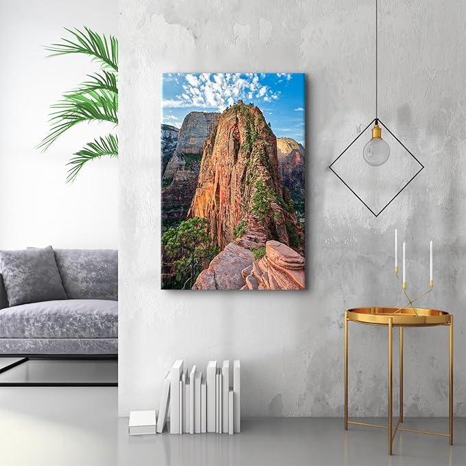 Mountain Wall Art Zion Canyon Wall Decor Zion National Park Posters Nature Forest Pictures Utah Angels Landing Landscape Painting Modern Artwork for Bathroom Bedroom Home Decoration 32x48"