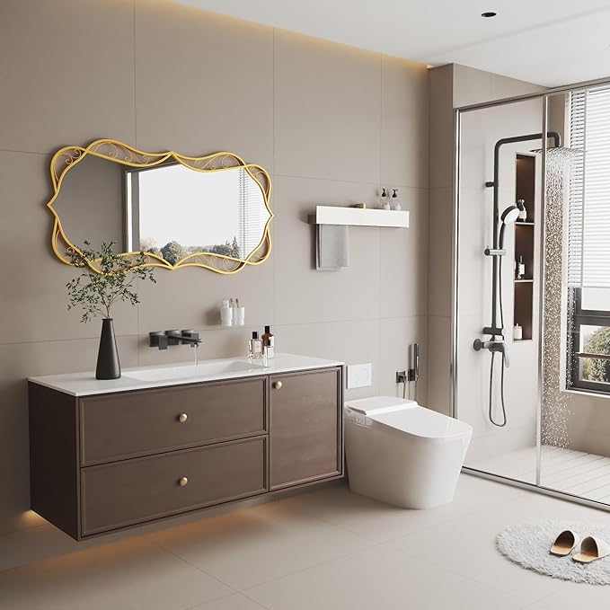 Bathroom Gold Wall Mirror: 24"x48" Antique Large Mirror for Wall - Vertical or Horizontal Hanging - Home Decor for Living Room/Entryway/Fireplace/Hallway