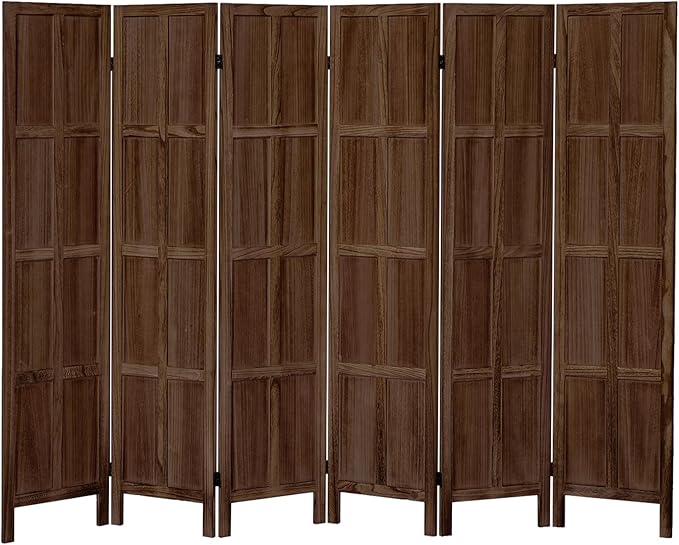 6 Panel Room Divider and Folding Privacy Screen, Classic 5.6Ft Wood Room Divider Wall, Partition Screen Divider for Room Separation for Home Office, Bedroom, Office, Dressing Room, Brown