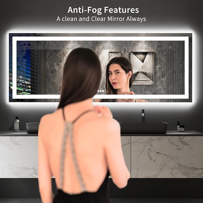 LOAAO 96X36 LED Bathroom Mirror with Lights, Anti-Fog, Dimmable, Backlit + Front Lit, Lighted Bathroom Vanity Mirror for Wall, Memory Function, Tempered Glass, Shatter-Proof, ETL Listed