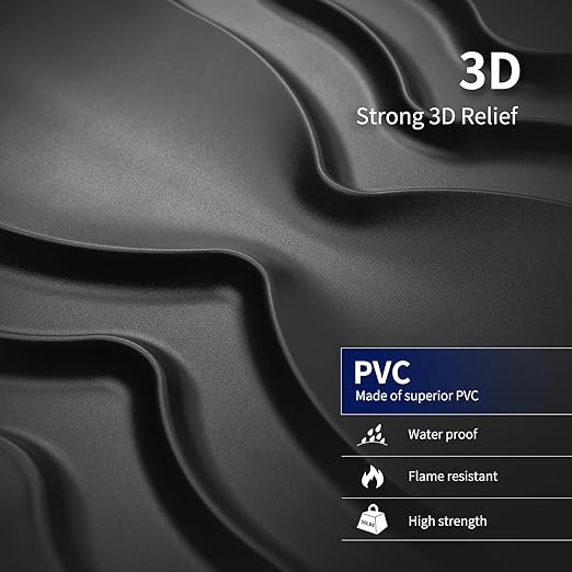 Art3dwallpanels 33 Pack 3D Wall Panel, 2 Different Effects PVC Textured Wall Panels for Interior Wall Décor, 12 x12 Inch Cover 32.Sq.Ft, Black