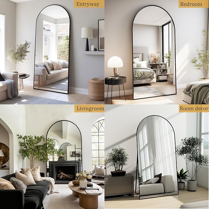 Arched Full Length Mirror, 71"x30" Large Floor Mirror, Full Body Mirrors for Leaning or Hanging, Standing Mirrors for Bedroom, Living Room,Dressing Room, Aluminum Alloy Frame, Black