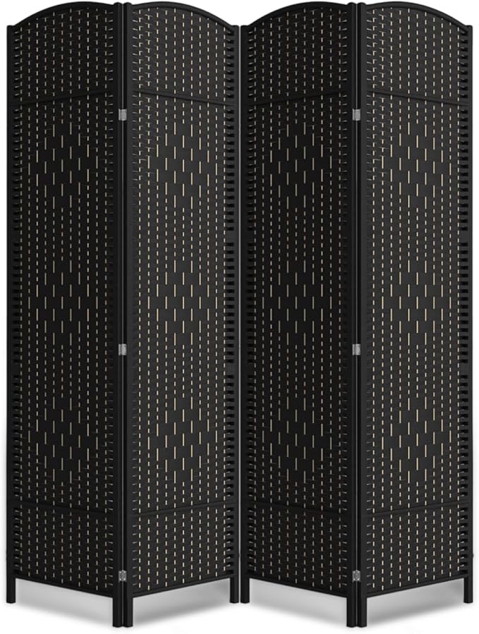 4 Panel Room Divider,6Ft Folding Privacy Screen,Tall - Extra Wide Foldable Panel Partition Wall Divider with Diamond Double-Weaved Hand-Woven Design Room Screen Divider