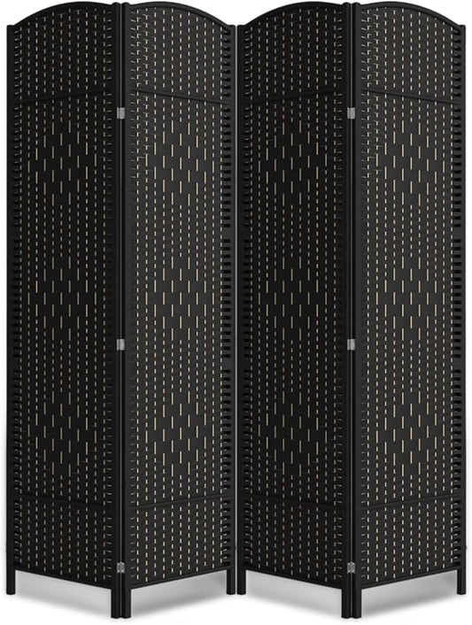 4 Panel Room Divider,6Ft Folding Privacy Screen,Tall - Extra Wide Foldable Panel Partition Wall Divider with Diamond Double-Weaved Hand-Woven Design Room Screen Divider