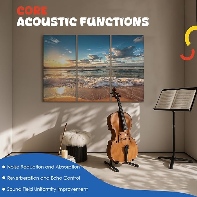 Art Acoustic Panels, 72"x48"x0.4" Sound Absorbing Panels,Better Sound Panels than Soundproof Foam,Self adhesive Soundproof Wall Panels for Recording Studio, BEACH