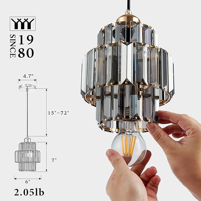 Modern Crystal Chandelier, 6"x7" Classic Crafted Pendant Light, Glass & Metal Hanging Light for Innovative Small Space Use in Dining Room, Kitchen Island, Bedroom, Living Room-Golden Mist