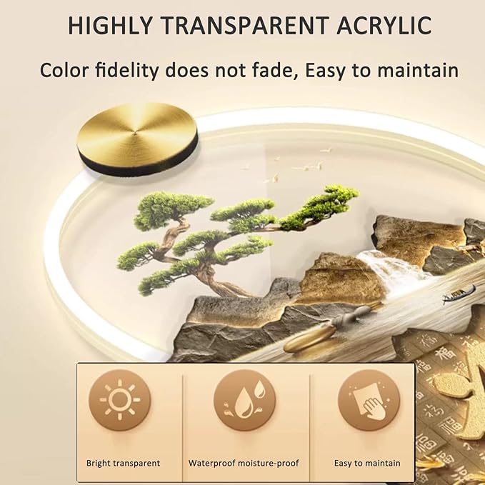 3D Art Wall Decor, Wall Sculptures Hanging Painting Koi Fish Welcoming Pine Wall Art Decoration Lamp,Oriental Decor Traditional Chinese Feng Shui Wall Hanging Painting,Wireless Remote Control