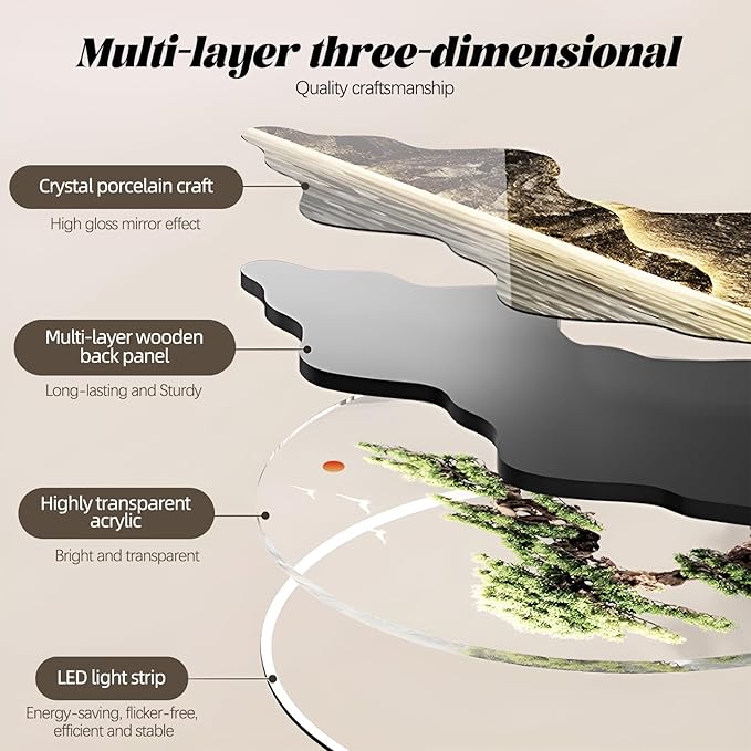 LED Light Decor Wall Art, 3D Art Wall Decor with Light, Decors Walls Sculptures Large 3D Art, Decors Walls Sculptures Lighting Modern, Plug-in Power Supply, Gold A, 23x53in