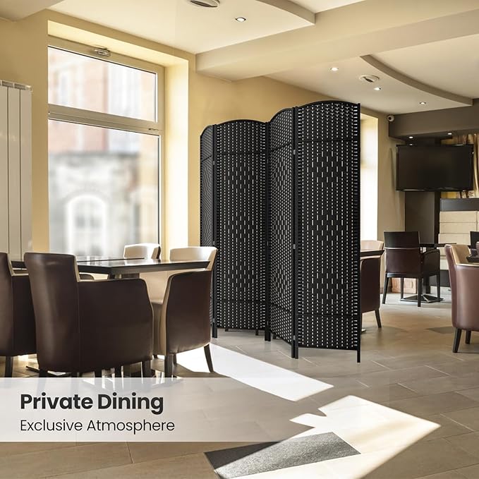 4 Panel Room Divider,6Ft Folding Privacy Screen,Tall - Extra Wide Foldable Panel Partition Wall Divider with Diamond Double-Weaved Hand-Woven Design Room Screen Divider
