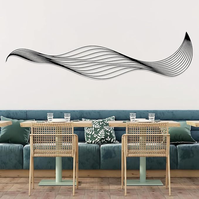 Abstract Lines Metal Wall Decor, Line Twist Wall Art, Abstract Wall Art, Large Contemporary Metal Sculpture, Modern Wall Decor, Spiral Wall Art, Office Home Decor, Housewarming Gift (13"x53"|34x135cm, White)