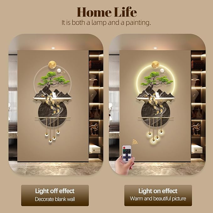 LED Light Decor Wall Art, 3D Art Wall Decor with Light, Decors Walls Sculptures Large 3D Art, Decors Walls Sculptures Lighting Modern, Plug-in Power Supply, Gold G, 23x47IN