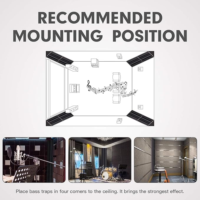 8 Pack - Bass Traps Acoustic Foam Corner, 8''x8''x12'' Black Bass Traps Corner Studio Foam, High Density and Fire-Proof Bass Traps Acoustic Panels Recording Studio Acoustical Treatments