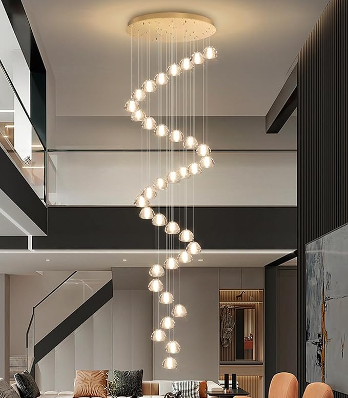 36 Light 216'' Long Large Crystal Chandeliers LED Chandeliers for High Ceiling Handing Light Fixture for Entrance Hallway Foyer Staircase Lobby Gold